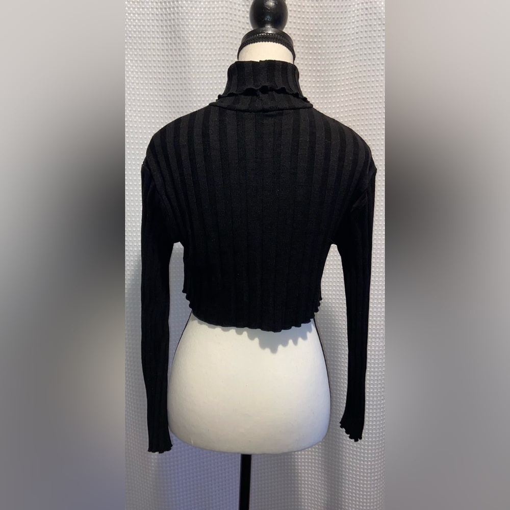 ZARA ribbed turtleneck long sleeves black crop‎ Top size small - Picture 11 of 12